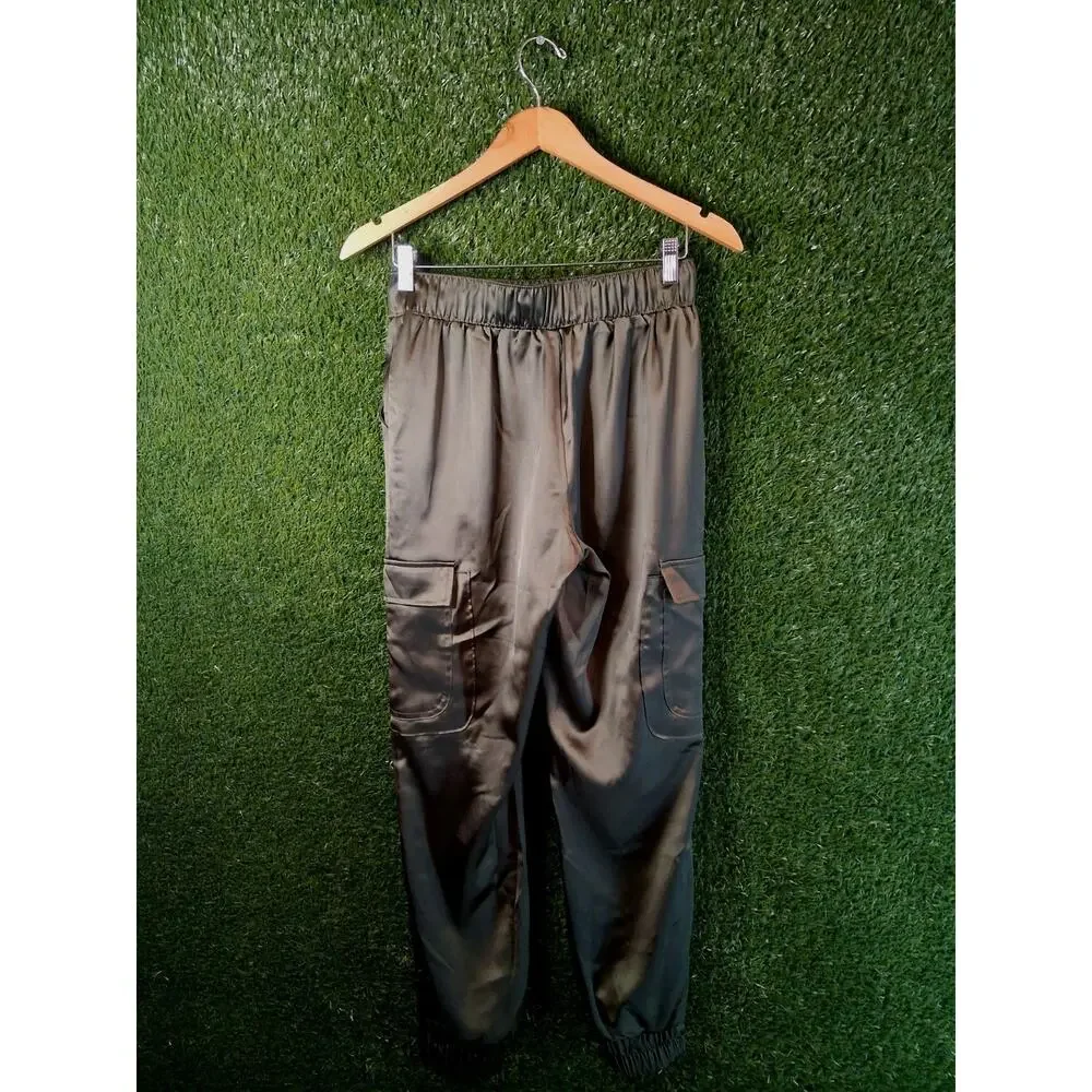 INC International Concepts Satin Cargo Jogger Pants Women’s Small Olive Green